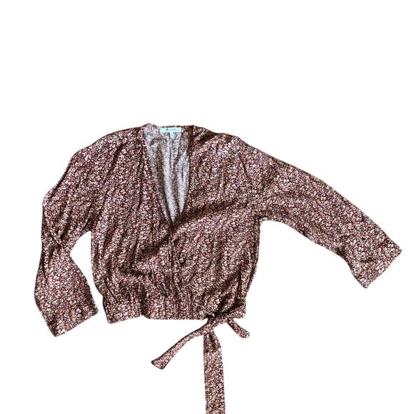 Madewell size xs muticolor pink floral wrap top long sleeve - Picture 1 of 5